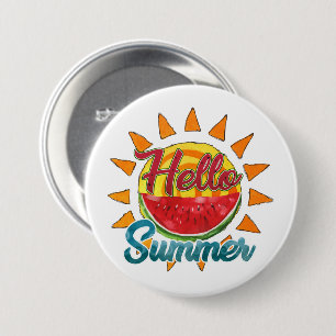 Badge Rond 7,6 Cm Bonjour été   Watercolor Watermelon & Vibrant Sun