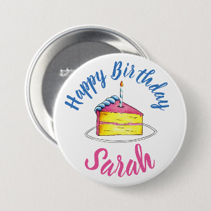Badge Rond 7,6 Cm Bonne fête d'anniversaire Pink Cake Slice Candle P