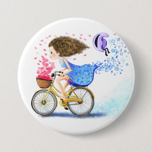 Badge Rond 7,6 Cm Bonne Jeune Fille Sur Un Vélo - Coeurs D'Amour Rom