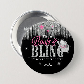 Badge Rond 7,6 Cm Boots 'n Bling Disco Enterrement de Vie de Jeune F