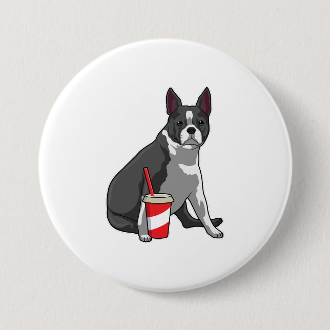 Badge Rond 7,6 Cm Boston Terrier avec boisson (Devant)