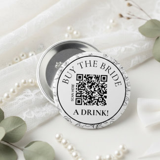 Badge Rond 7,6 Cm Botanique Offre un verre à la mariée QR Enterremen