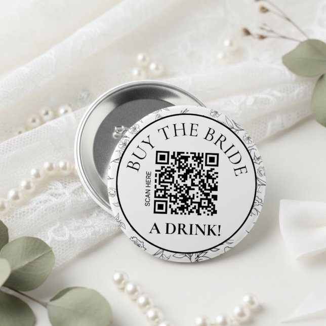 Badge Rond 7,6 Cm Botanique Payez un verre à la mariée QR Enterremen (Créateur téléchargé)
