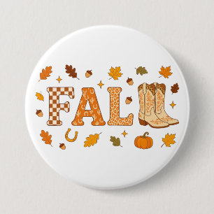 Badge Rond 7,6 Cm Bottes de cow-boy d'automne Feuilles Pays Moisson