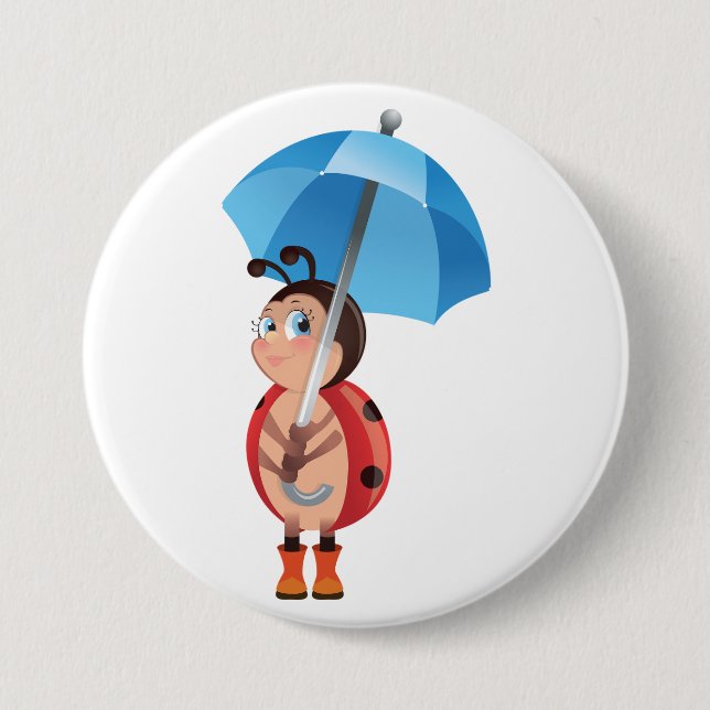 Badge Rond 7,6 Cm Bottes de pluie à parapluie bleu de coccinelle mig (Devant)