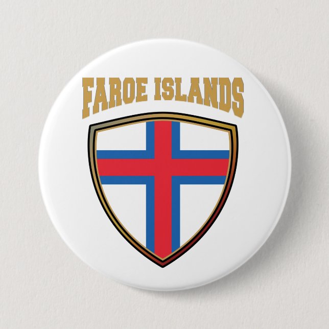 Badge Rond 7,6 Cm Bouclier Drapeau Des Îles Féroé (Devant)