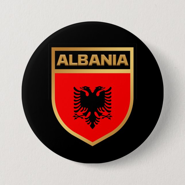 Badge Rond 7,6 Cm Bouclier du pavillon de l'Albanie (Devant)