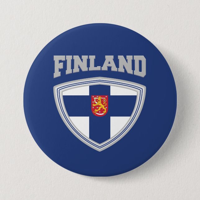 Badge Rond 7,6 Cm Bouclier et emblème du drapeau de Finlande (Devant)