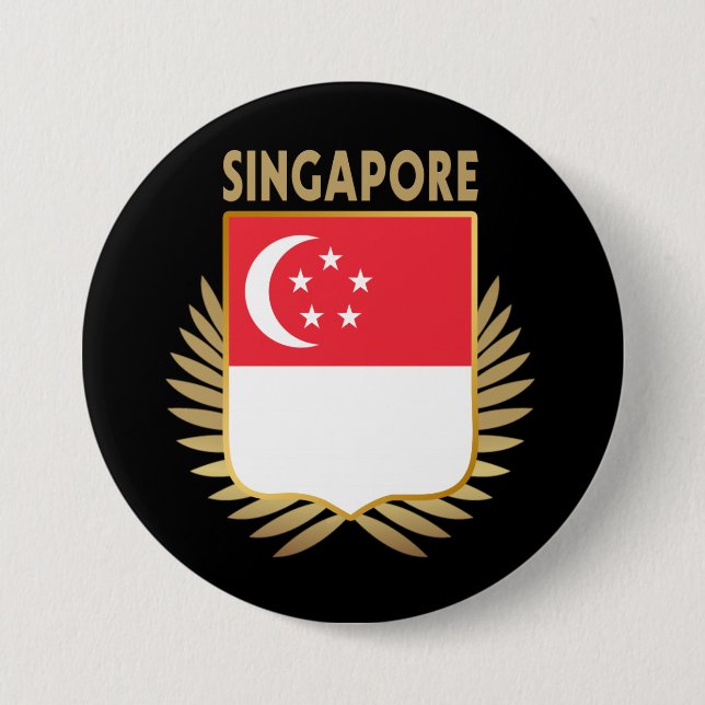 Badge Rond 7,6 Cm Bouclier indicateur de Singapour (Devant)