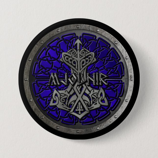 Badge Rond 7,6 Cm Bouclier Royal Blue Mjolnir (Devant)