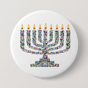 Badge Rond 7,6 Cm Bougie Hanoukka colorée