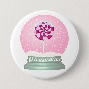Badge Rond 7,6 Cm Boule à neige Lollipop fille rose mignonne hiver
