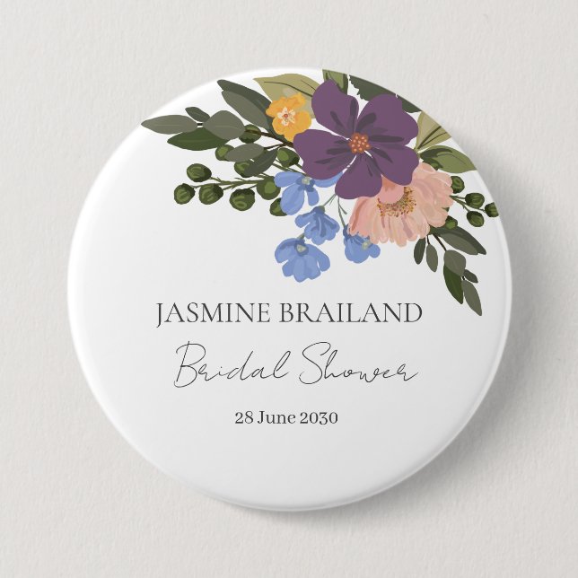 Badge Rond 7,6 Cm Bouquet de fleurs violettes et verdure Fête des ma (Devant)