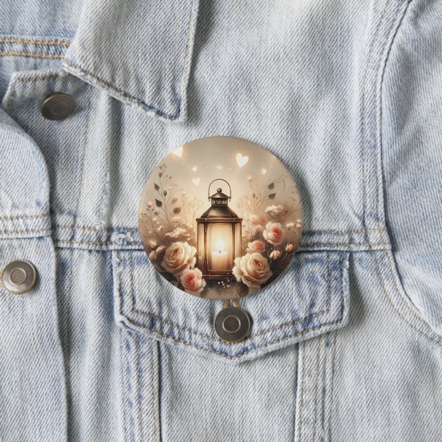Badge Rond 7,6 Cm Bouquet de lanterne rose Glow (En situation)