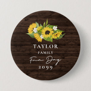 Badge Rond 7,6 Cm Bouquet de tournesol Bois rustique Réunion familia