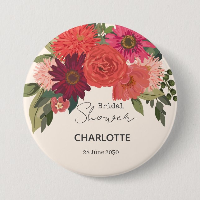 Badge Rond 7,6 Cm Bouquet Floral Moderne d'Automne pour Baby Shower  (Devant)