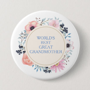 Badge Rond 7,6 Cm Bouquet Floral Rose Bleu Meilleure Arrière Grand-M