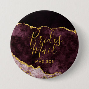 Badge Rond 7,6 Cm Bourgogne Blush Gold Foil Agate Marbre