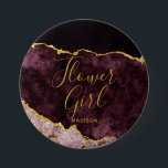 Badge Rond 7,6 Cm Bourgogne Blush Gold Foil Agate Marbre Flower Girl<br><div class="desc">Aquarelle Burgundy Blush Pink & Gold Foil Aquarelle Marbre Agate Gilded Geode Design,  avec polices Moderne et Script. Bouton tendance et chic Mariage Flower Girl ! ~ Regardez ma boutique pour voir l'ensemble de la suite mariage pour ce design!</div>