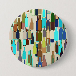Badge Rond 7,6 Cm Bouteilles de vin motif, multicolore, beige