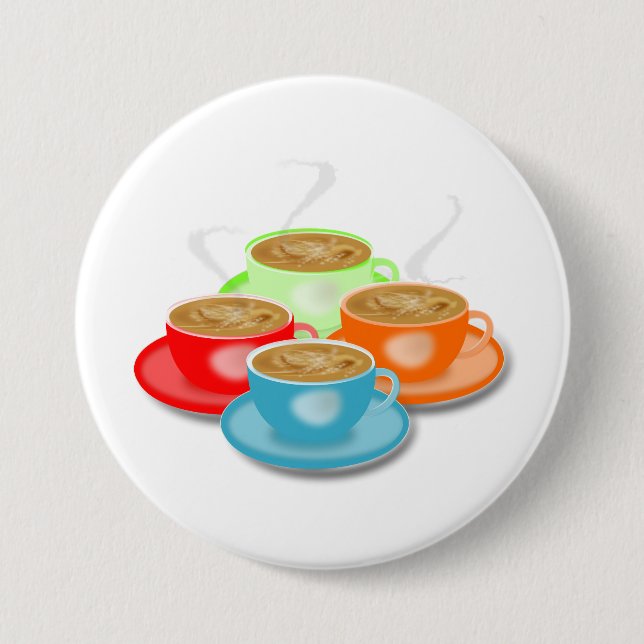 Badge Rond 7,6 Cm Bouton 4 Tasses de Café (Devant)