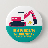 Bouton Anniversaire de enfant d'excavateur de cart