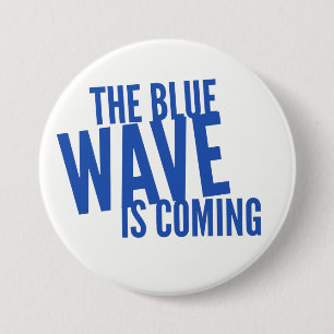 Badge Rond 7,6 Cm Bouton Arrondi Vague Bleue