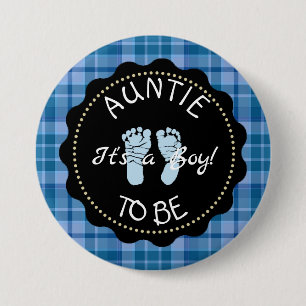 Badge Rond 7,6 Cm Bouton AUNTIE to be Blue Plaid Baby shower
