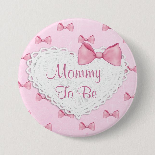 Badge Rond 7,6 Cm Bouton Baby shower Dentelle et vaches roses (Devant)