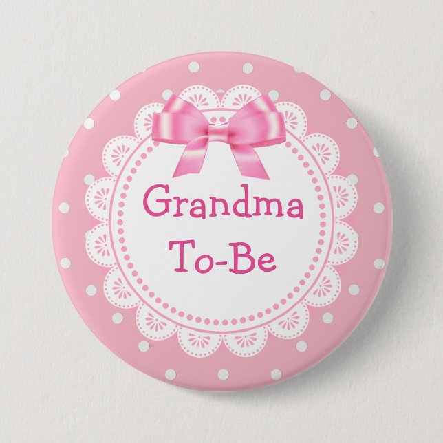 Badge Rond 7,6 Cm Bouton Baby shower Grand-mère pour être rose point (Devant)