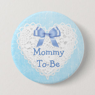 Badge Rond 7,6 Cm Bouton Baby shower "Maman-To-Be" en dentelle bleue