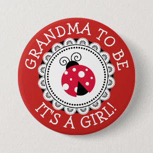 Badge Rond 7,6 Cm Bouton Baby shower Red Ladybug "Grand-mère à être"