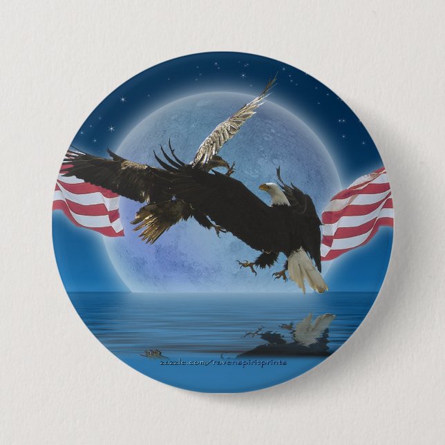 Badge Rond 7,6 Cm Bouton BALD EAGLE & US FLAG Patriot Series (Devant)