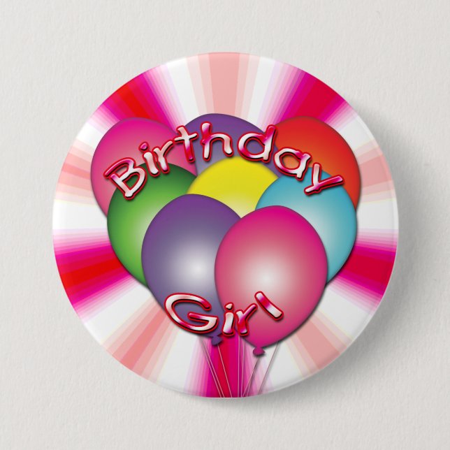 Badge Rond 7,6 Cm Bouton Balloons Fille Anniversaire (Devant)