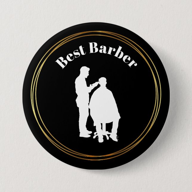 Badge Rond 7,6 Cm Bouton Barber avec Silhouette Barber (Devant)