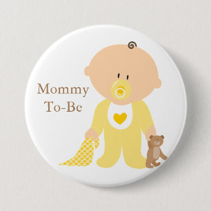 Badge Rond 7,6 Cm Bouton bébé jaune pour maman