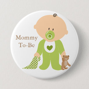Badge Rond 7,6 Cm Bouton bébé vert future maman