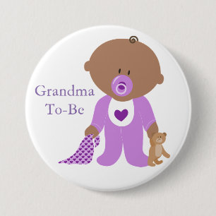 Badge Rond 7,6 Cm Bouton bébé violet Grand-mère à venir