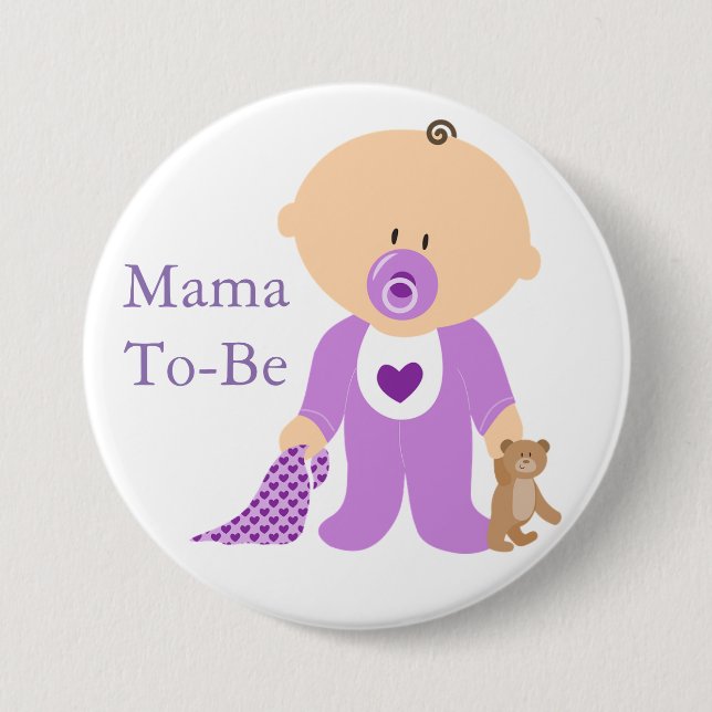 Badge Rond 7,6 Cm Bouton bébé violet Maman à venir (Devant)