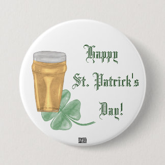 Badge Rond 7,6 Cm Bouton Bière et Shamrock (Saint-Patricks Day)