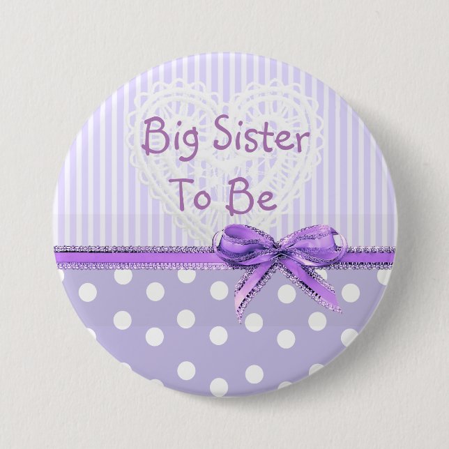 Badge Rond 7,6 Cm Bouton Big Sister to be Baby shower : Bow pourpre (Devant)