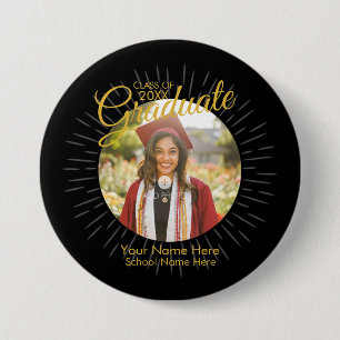 Badge Rond 7,6 Cm Bouton Black & Gold Star Graduate