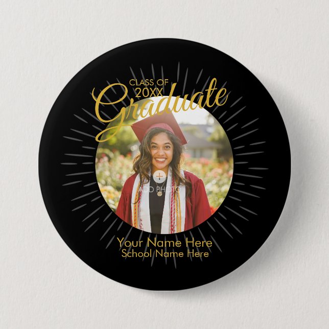 Badge Rond 7,6 Cm Bouton Black & Gold Star Graduate (Devant)