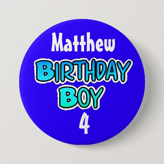 Badge Rond 7,6 Cm Bouton bleu et noir personnalisé Birthday Boy (Devant)
