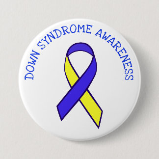 Badge Rond 7,6 Cm Bouton Bleu jaune ruban de sensibilisation au synd