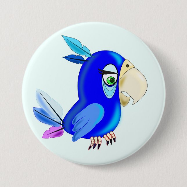 Badge Rond 7,6 Cm Bouton bleu perroquet (Devant)