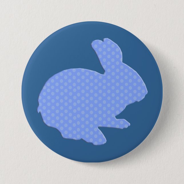 Badge Rond 7,6 Cm Bouton Bleu Polka Dot Silhouette Lapin Pâques (Devant)