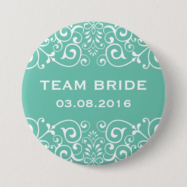 Badge Rond 7,6 Cm Bouton Bleu Victorian Floral Border Team Bride (Devant)