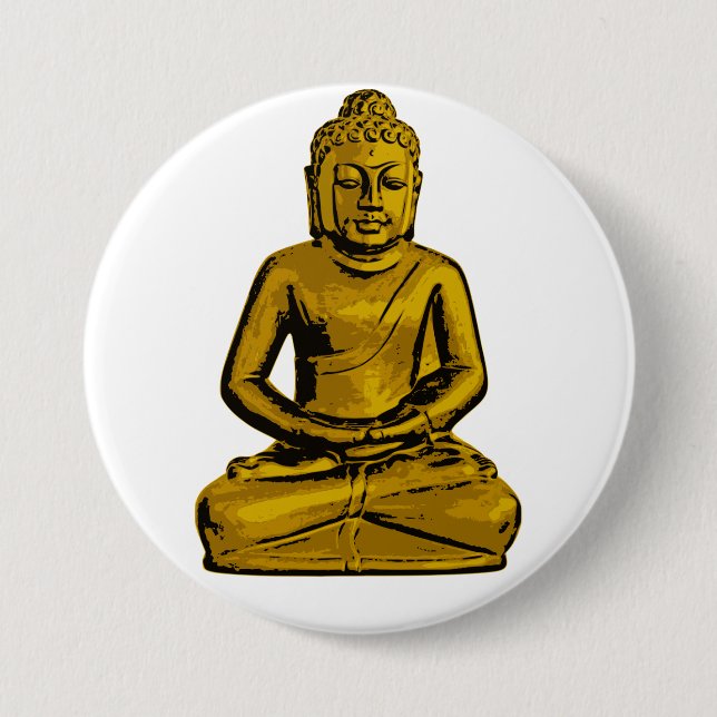 Badge Rond 7,6 Cm Bouton Bouddha doré (Devant)
