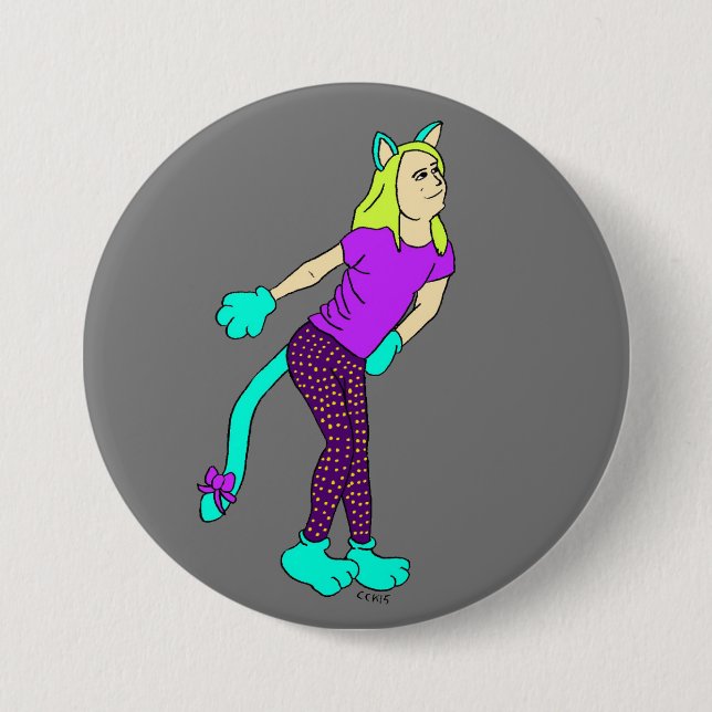 Badge Rond 7,6 Cm bouton catgirl (Devant)